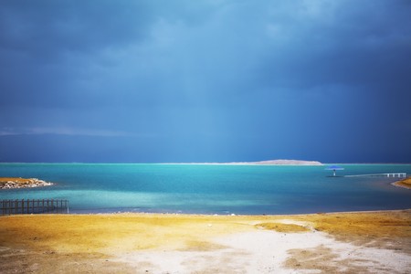 Storm clouds above the Dead Sea in Israelの写真素材