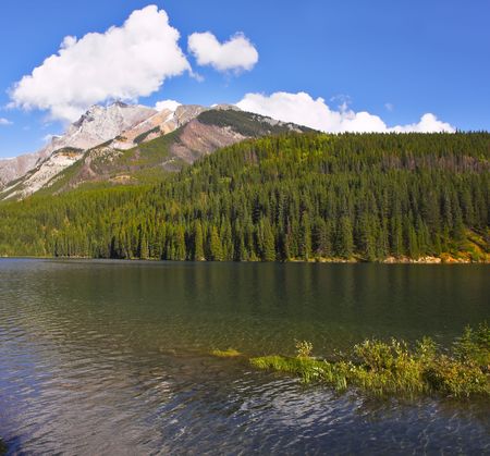 Beautiful lake in Northern America, surrounded by a woodの写真素材