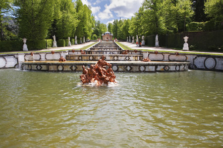 The magnificent cascade of fountains and sculptures of 18 centuries in ancient park in Segoviaの写真素材