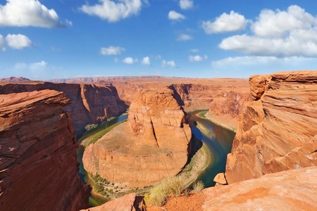 The famous magnificent and dangerous Horseshoe Canyon in the stone desert Navajo Reservationの写真素材