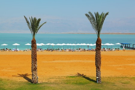 the beach luxury hotel on the Dead Sea in Israel. Sunny spring dayの写真素材