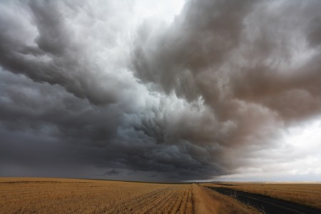 Terrible swirling storm cloud over rural roads の写真素材