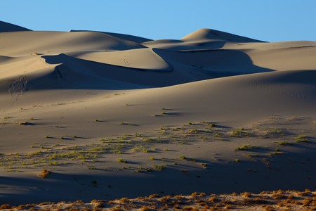 Chain of traces on sand of a mysterious sandy dune Eureka
の写真素材