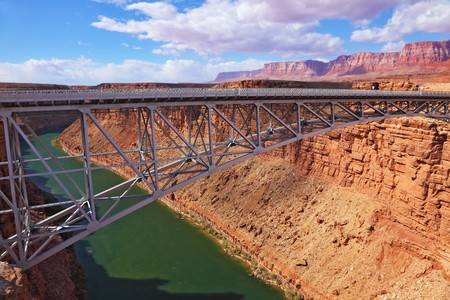 Sleek modern bridge across the Colorado River in the Navajo Reservationの写真素材