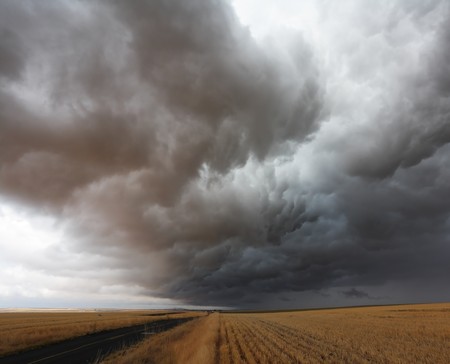 Terrible swirling storm cloud over rural roads の写真素材