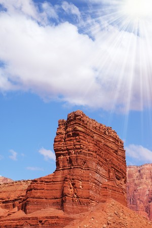 Double "Sphinx" of red sandstone in the valley of the Colorado Riverの写真素材