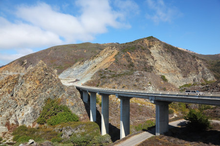 The magnificent bridge-viaduct on coastal highway of Pacific ocean
