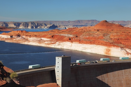 Glen Canyon Dam - the dam on the Colorado River in California. Away - Lake Powellの写真素材