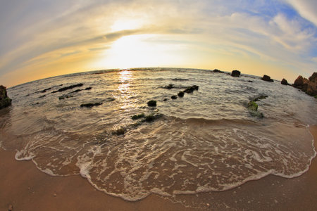 Magnificent spring sunset on coast of Mediterranean sea 