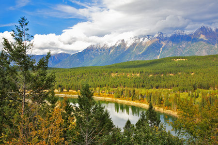 The shallow river drying up by autumn in Yellowstone parkの写真素材