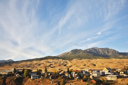 Small settlement at an input in Yellowstone national parkの写真素材