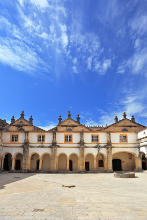 Palace of the Knights Templar in the small town of Tomar, Portugal. Beautiful inner courtyard, surrounded by a fine building with a beautifully preserved architectureのeditorial素材