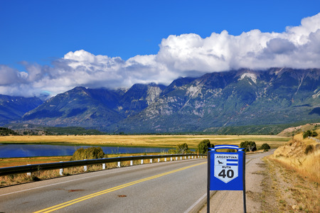 Patagonia. The longest road in Argentina Ruta 40 is laid parallel to the Andes of picturesque lakes and fieldsの写真素材