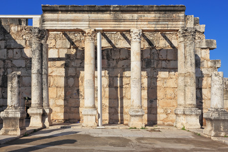 The most ancient church in the Lake of Galilee. A colonnade in the Roman style and an internal court yardの写真素材