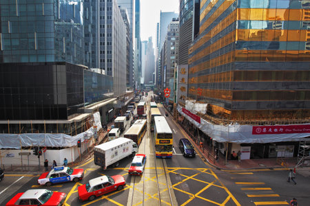 HONG KONG - DECEMBER 11, 2014: Hong Kong Special Administrative Region. Modern skyscrapers and narrow streets between themのeditorial素材