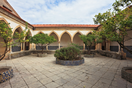 The cozy courtyard with a gallery. The center stone is round bed.の写真素材