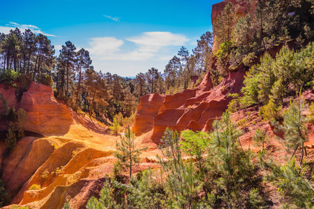 Scenic pit mining ocher - natural dyes. Roussillon, Provence Red Village