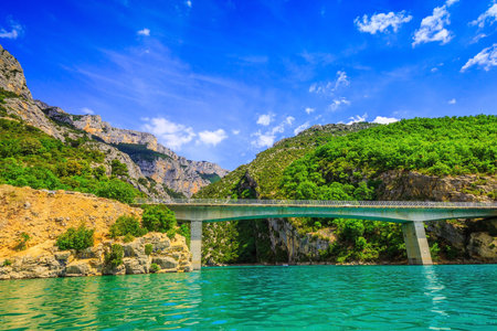 Big bridge across the canyon and river Verdon.  National park Merkantur, Provence, Franceの写真素材
