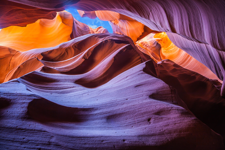 Phenomenal orange and purple hues slot canyon Antelope.  Arizona, USA. Upper Antelope Canyon in the Navajo reservationの写真素材