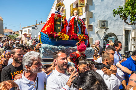 Saintes-Maries-de-la-Mer, France - May 25, 2015.  The concept of ethnographic tourism. The crowd is...