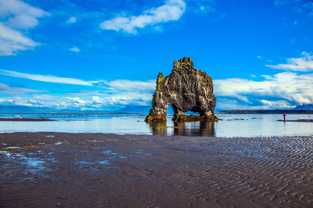  Northwest Iceland. Hvitserkur - basalt rock in the form of a huge mammoth. The concept of extreme northern tourismの写真素材