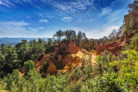 Picturesque pit of production of ochre - natural paint. Roussillon, Red village of Provenceの写真素材