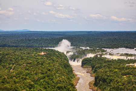 Iguazu Falls in the two national parks - Argentina and Brazil in the dense tropical forests.  Picture taken from a helicopterの写真素材