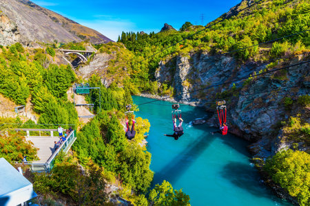 Journey to the South Island of New Zealand. A picturesque river in a mountain gorge. Attraction...