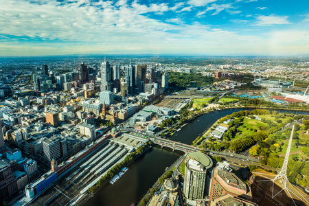 Travel to the edge of the earth. Australia. The magnificent modern city of Melbourne. Photo taken from the observation deck of the tower Eureka Skydeck. Concept of active and ecological tourismのeditorial素材
