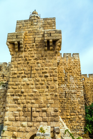 Dizzy walk on the walls of Jerusalem. Eternal Jerusalem. Passage in the wall of Jerusalem. The concept of historical and ethnographic tourismの写真素材
