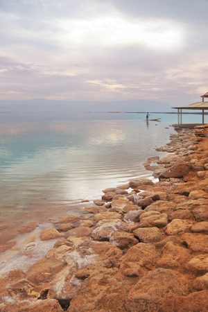 Winter in the Dead Sea. Sandy shallow beachの写真素材