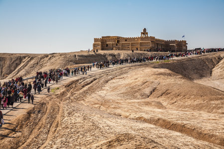 THE BORDER WITH JORDAN, ISRAEL - JANUARY 18, 2008:  The Day of the Christian feast of the Epiphany. Next to the road on which pilgrims go, stands the monastery of St. John  Baptistのeditorial素材
