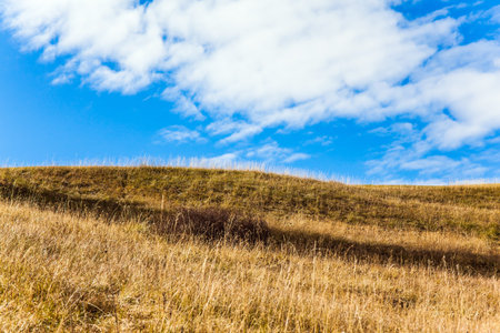 Hills of Tyrol in early autumn. Dry grass and cloudy sky. Alpe di Siusi is charming plateau in the...