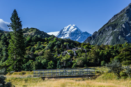 Picturesque wooden bridge over a dry riverbed. Journey to the ends of the earth. The highest...