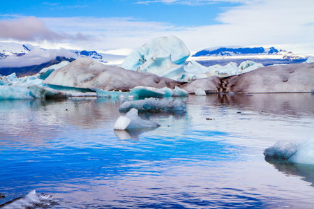 Iceland. The concept of eco, northern and photo tourism. Bizarre icebergs and floating ice floes...
