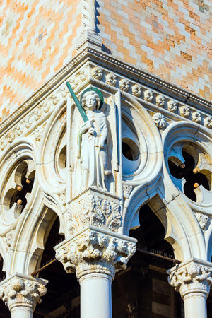 Facade decorative elements. Doge's Palace. Magical journey to Venice. Palazzo Ducale in Piazza San Marco. The concept of educational, cultural and photo tourismのeditorial素材