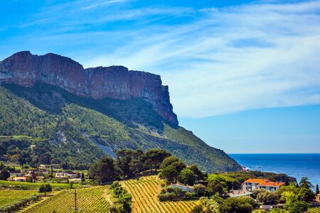 The resort town of Cassis. French. Southern fjords. Picturesque bays of the Mediterranean Sea and the Cote d'Azur. The concept of active, eco-friendly and photo tourismの写真素材