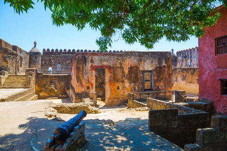 Fort Jesus -  medieval fortification in Mombasa, Kenya. Corner bastion. Loopholes in the thick ancient walls. UNESCO listed Fort as World Heritage Site. The concept of historical, educational and photo tourismのeditorial素材