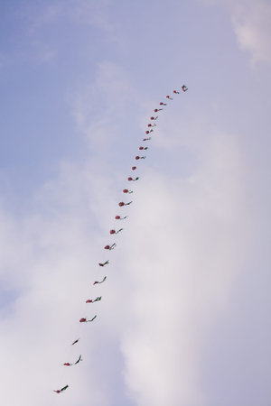 Chain of kites on a holiday in a school vacation
