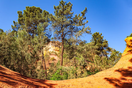 Bizarre ocher rocks. Provence, France. The village of Roussillon. Walk along the most beautiful...