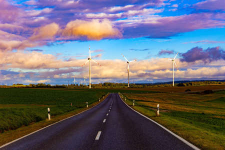 Magnificent paved highway to the bridge Geierlay. The countryside in the Mersdorf stream. Scenic Geierlay is the longest cableway suspension bridge. Germany. Windy and cold autumn day.の写真素材