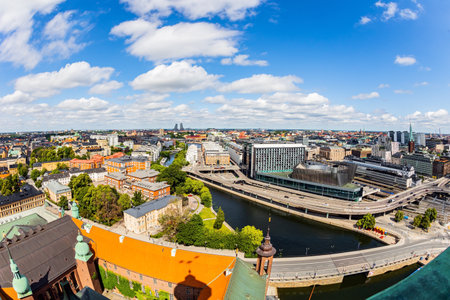 Hot summer day in Stockholm. Sweden. Picturesque northern capital. The picture was taken from the observation deck on the bell tower.の写真素材