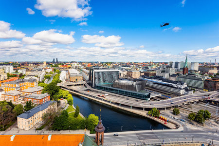 Picturesque northern capital Stockholm. Sweden. Picture from the observation platform on the belfry of the town hall.の写真素材