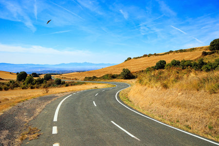 Gorgeous highway from San Sebastian to Tolosa. Autumn. Rural fields after harvest. Basque country, province of Guipuzcoa, Spain.の写真素材