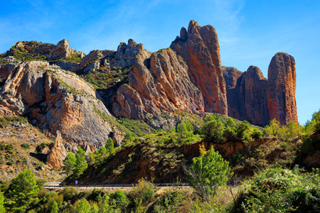 Incredibly beautiful rocks - part of the foothills of the Pyrenees. The Mallets of Riglos is a conglomerate of rock formations. Romantic trip to Spain. Hoya de Huesca, Aragon.の写真素材