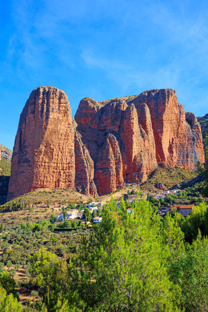 Part of the foothills of the Pyrenees. The Mallets of Riglos is a conglomerate of rock formations. Romantic trip to Spain. Hoya de Huesca, Aragon.の写真素材