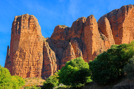 Part of the foothills of the Pyrenees. The magnificent Mallets of Riglos is a conglomerate of rock formations. Hoya de Huesca, Aragon. Romantic trip to Spain.の写真素材