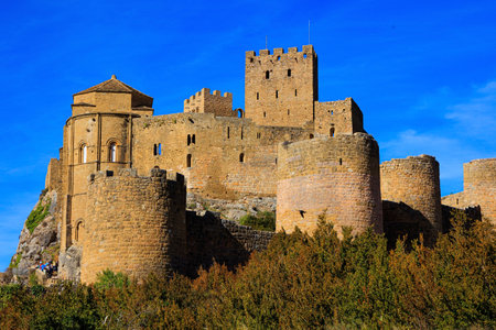 Loarre Castle is a Spanish fortress in the province of Aragon.  Autumn trip to Spain. The Spanish defensive structure was built a thousand years ago. Sunrise.の写真素材