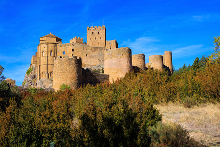 Sunrise. Loarre Castle is a Spanish fortress in the province of Aragon.  Autumn trip to Spain. The Spanish defensive structure was built a thousand years ago.のeditorial素材