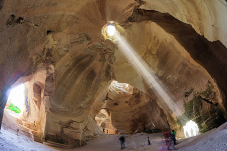 The famous underground park Beit Guvrin. Israel. Ancient caves for the extraction of building materials. Sunny warm day for a successful excursion.のeditorial素材